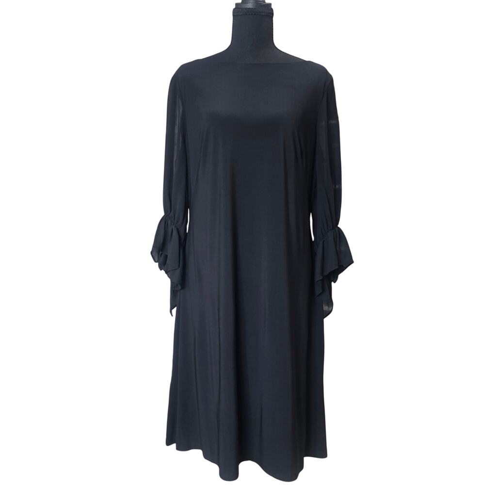 Ralph Lauren Black Sheer Bell Sleeve Dress Sz 12